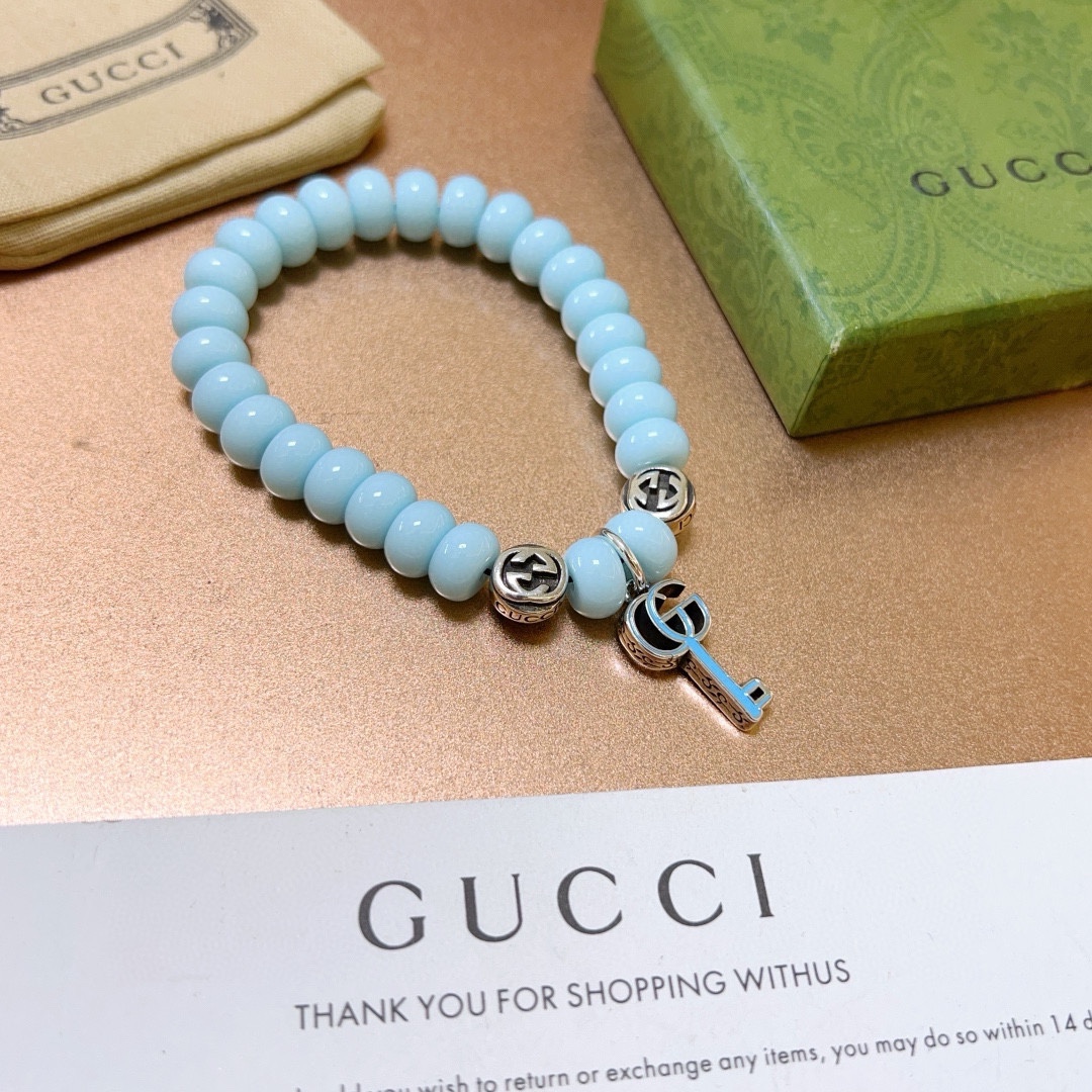 新品发布👒Gucci古驰手链男女同款 最新款玛瑙蓝珠手链档次更高Anger Forest系列双g水晶手链 6