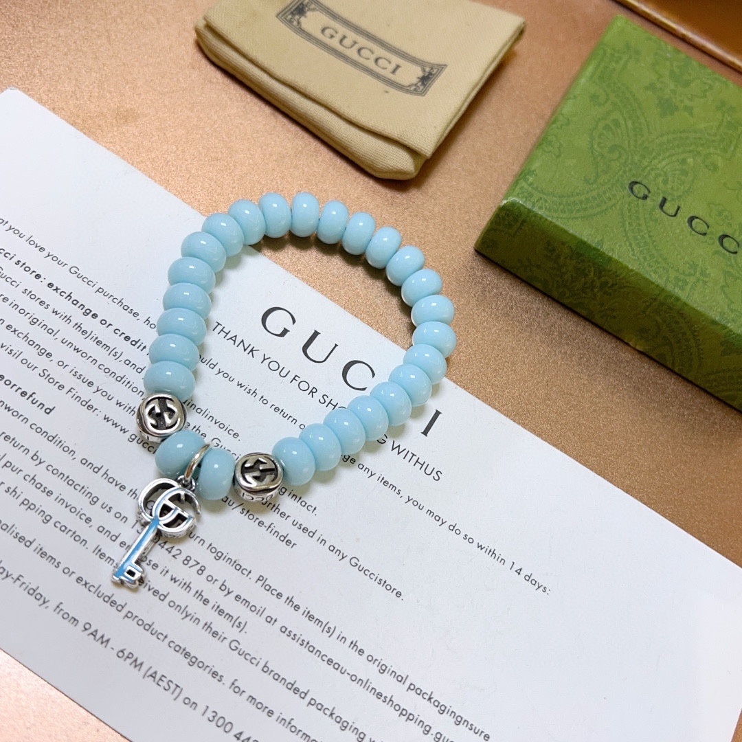 新品发布👒Gucci古驰手链男女同款 最新款玛瑙蓝珠手链档次更高Anger Forest系列双g水晶手链 3