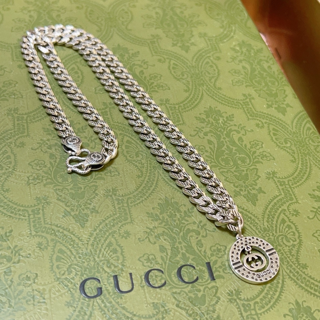 奢华款)Gucci古驰项链最新款链条档次更高明星花了一个多月做出来精工细致纯手工打造完美的最新款式 Anger Forest系列双G古驰项链 2