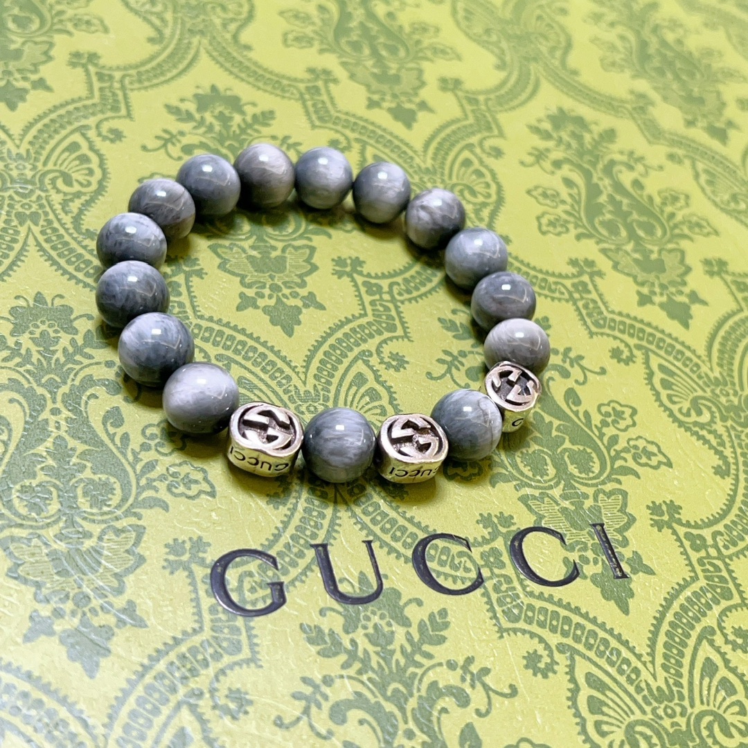 Gucci古驰手链👨👩奢华手串 男女同款 最新款全件灰晶按克高品质串珠手链档次更高Anger Forest系列双g复古古驰手链 7