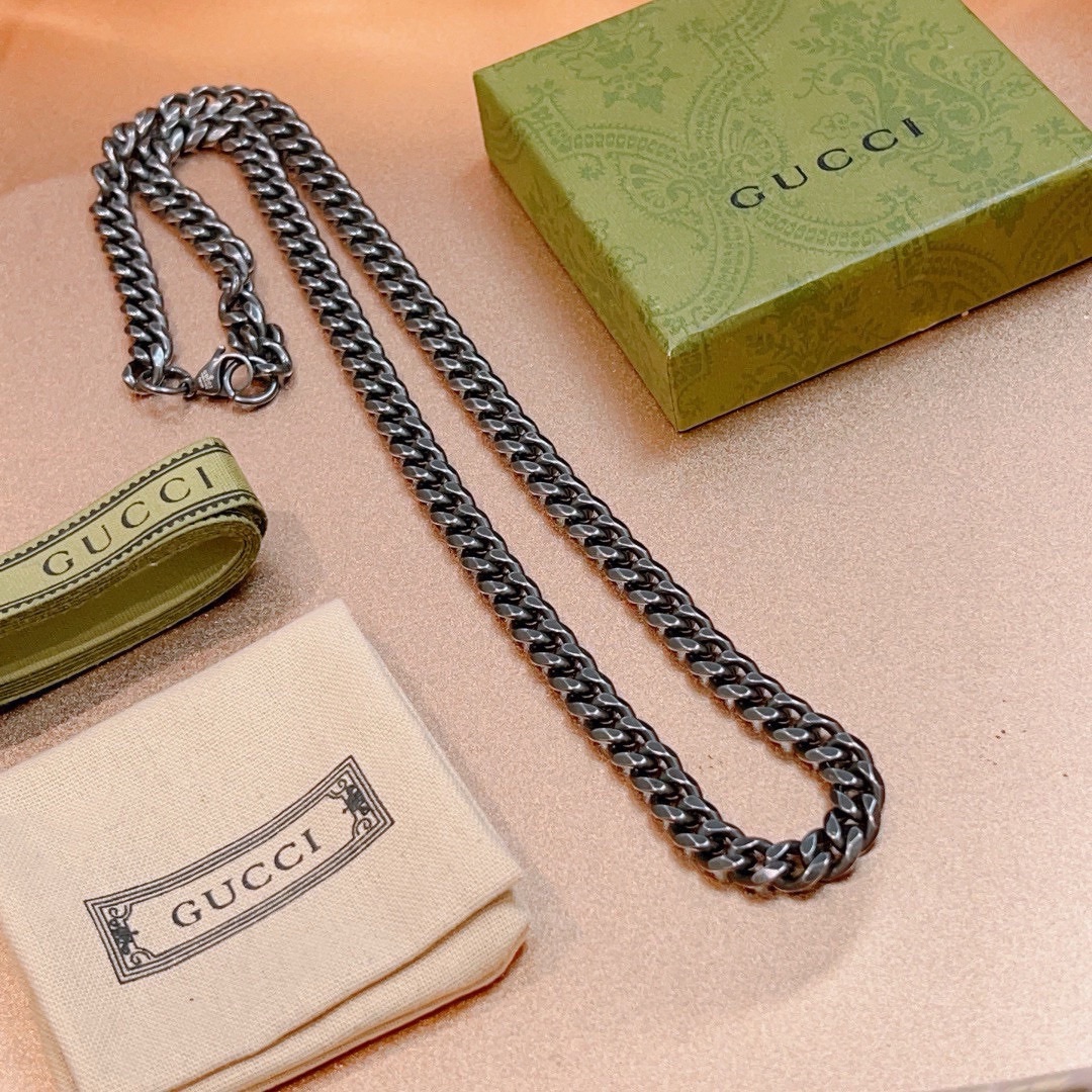 Gucci古驰项链最新款链条档次更高Anger Forest系列双G经典款朋克项链系列复古单扣项链 7
