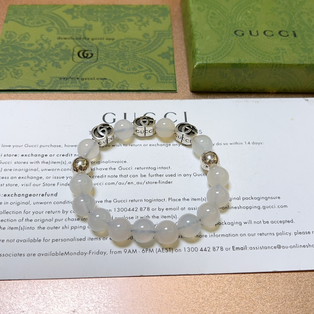 Gucci古驰手链男女同款 最新款天然白玛瑙手链档次更高Anger Forest系列双g白玛瑙水晶手链 4