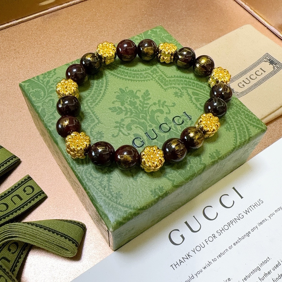 新品发布Gucci古驰手链男女同款 最新款天然石手链档次更高Anger Forest系列双g手链 5