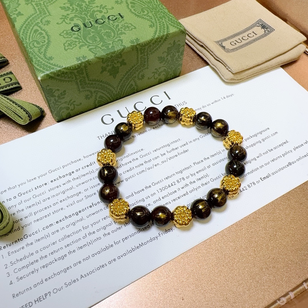 新品发布Gucci古驰手链男女同款 最新款天然石手链档次更高Anger Forest系列双g手链 2