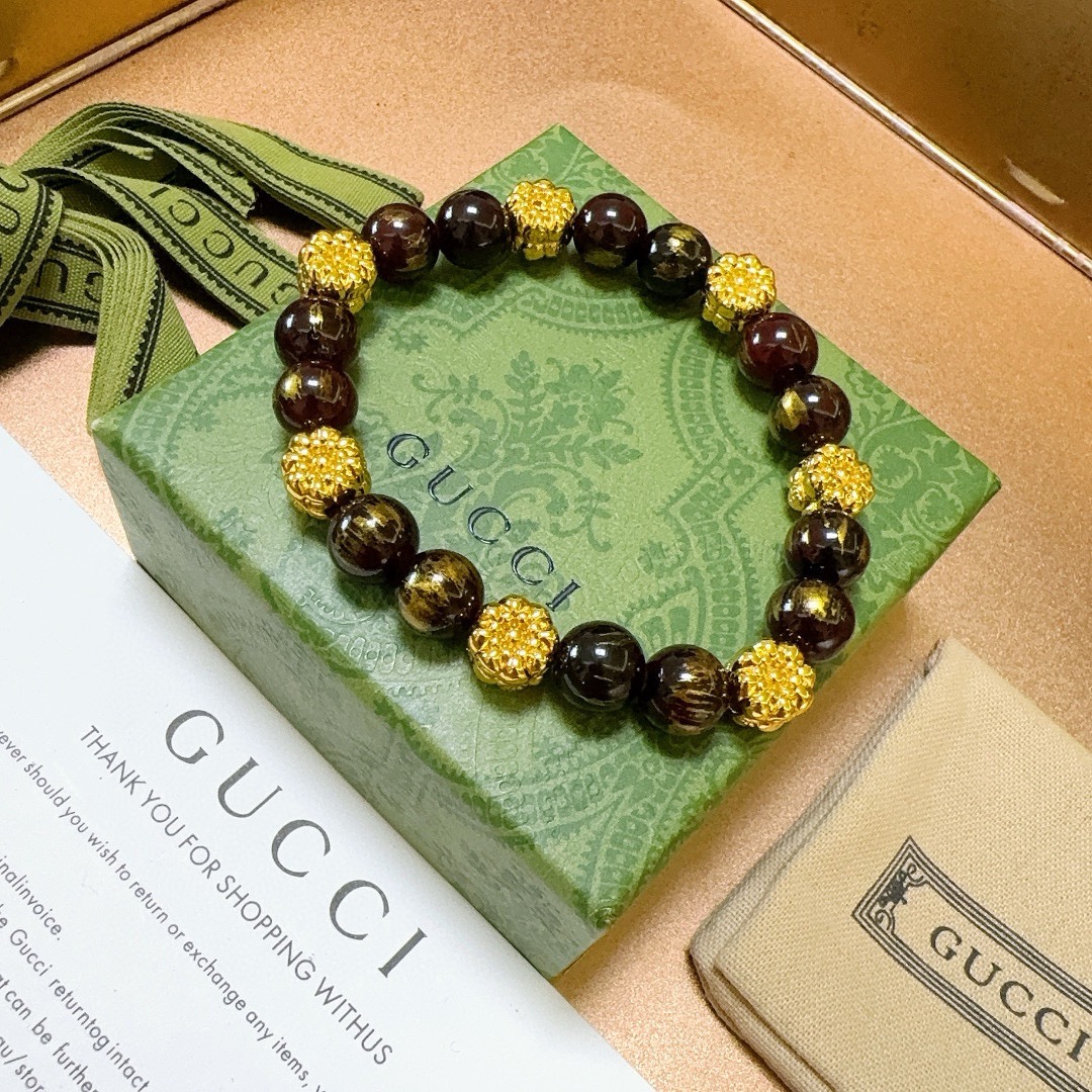 新品发布Gucci古驰手链男女同款 最新款天然石手链档次更高Anger Forest系列双g手链 7