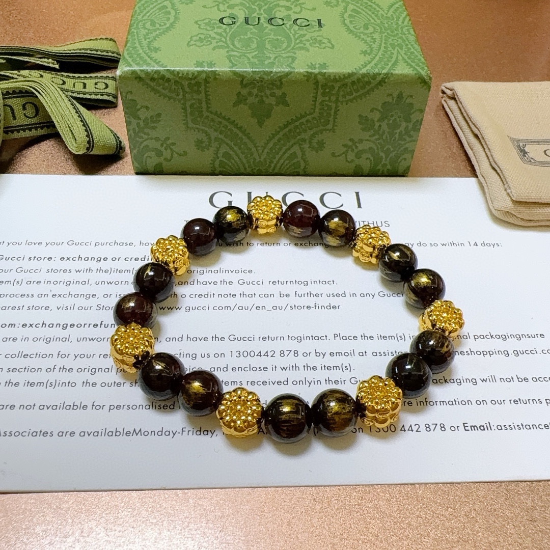 新品发布Gucci古驰手链男女同款 最新款天然石手链档次更高Anger Forest系列双g手链 9