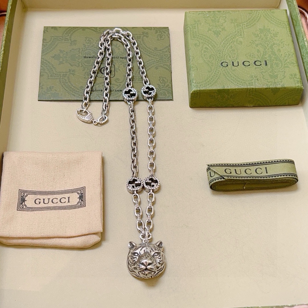 Gucci古驰项链最新款链条档次更高Anger Forest系列双G经典款设计理念项链系列复古银项链 7
