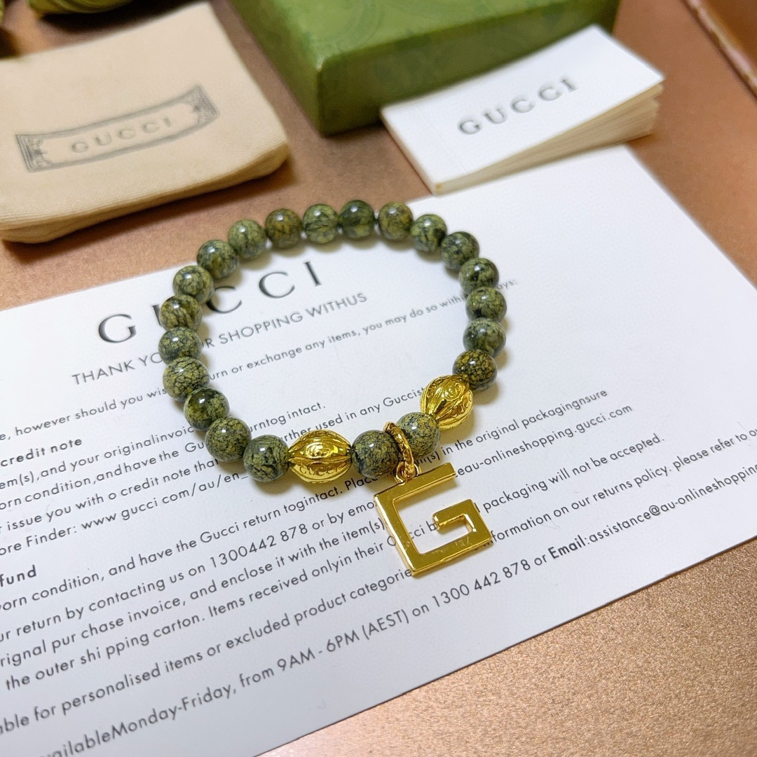 新品发布🇮🇹官宣上市 Gucci古驰手链男女同款 新款天然石药王石手链档次更高Anger Forest系列双g手链 5