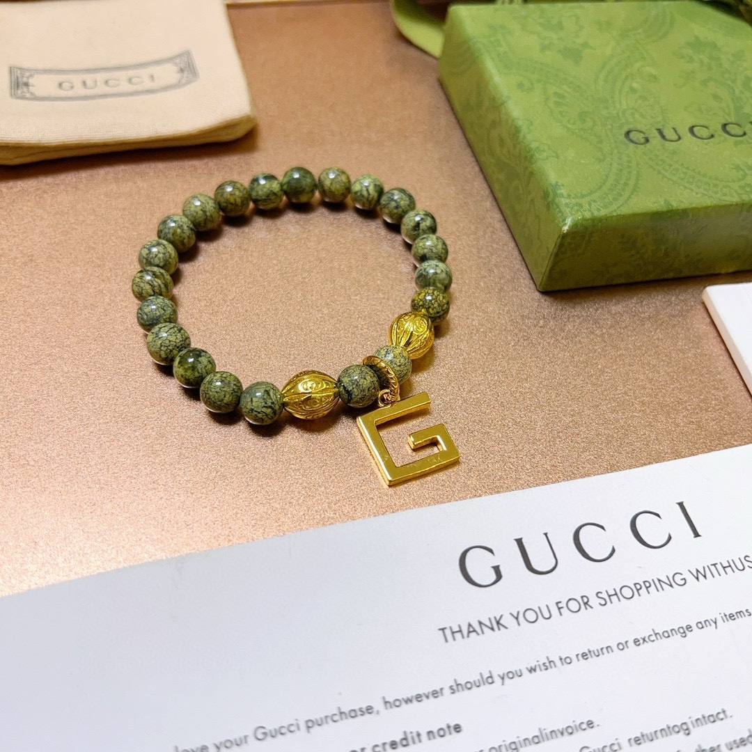 新品发布🇮🇹官宣上市 Gucci古驰手链男女同款 新款天然石药王石手链档次更高Anger Forest系列双g手链 2