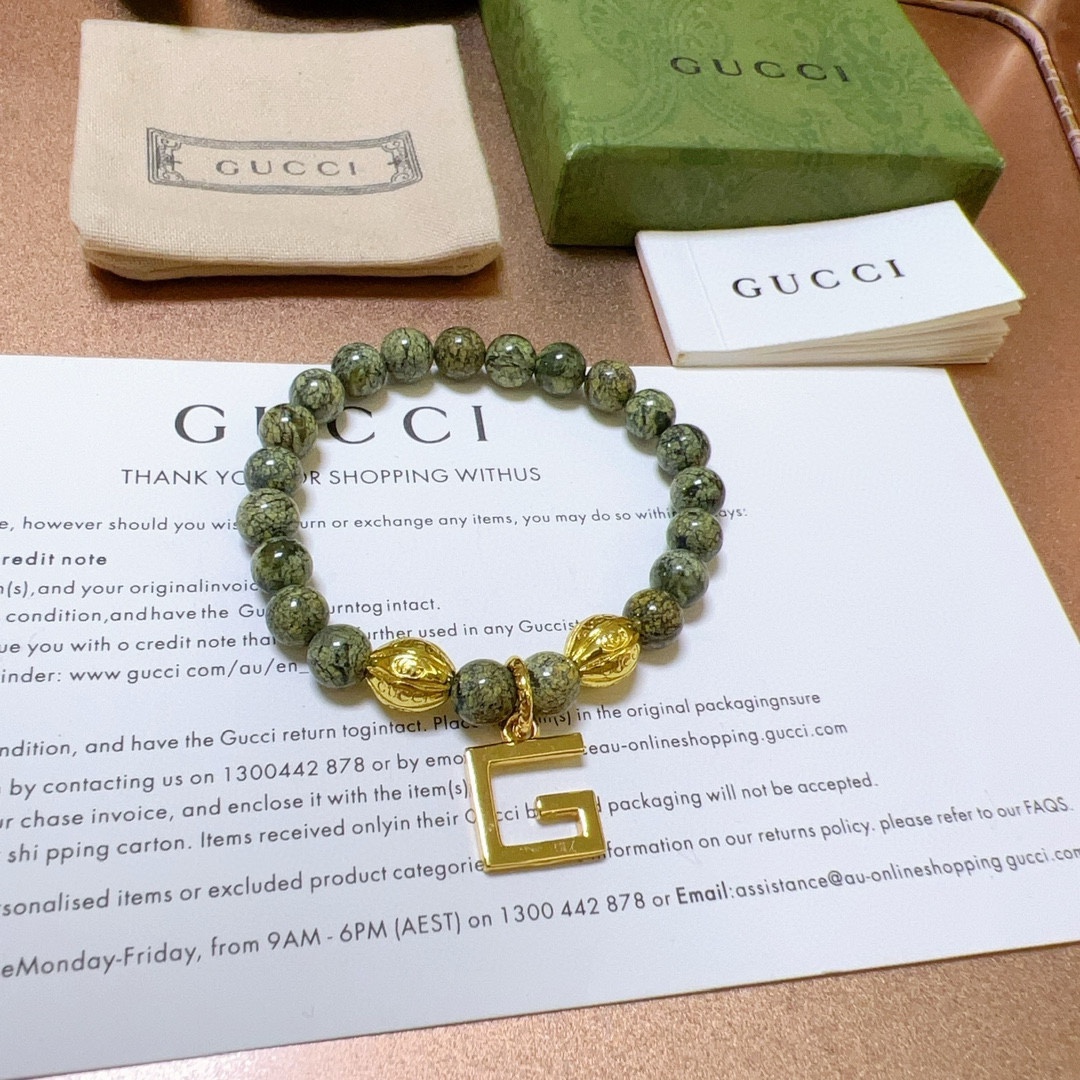 新品发布🇮🇹官宣上市 Gucci古驰手链男女同款 新款天然石药王石手链档次更高Anger Forest系列双g手链 8