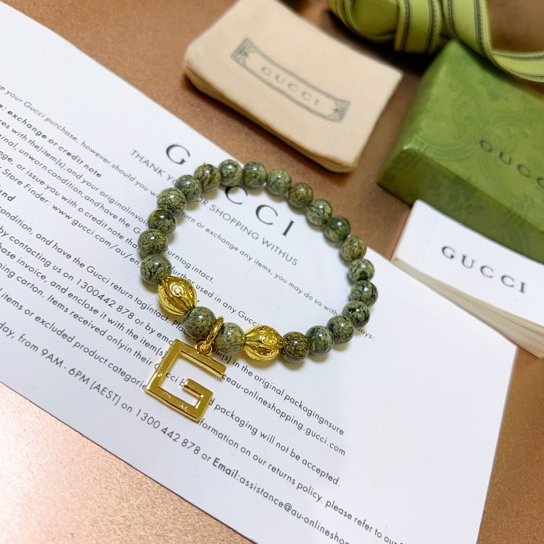 新品发布🇮🇹官宣上市 Gucci古驰手链男女同款 新款天然石药王石手链档次更高Anger Forest系列双g手链 4