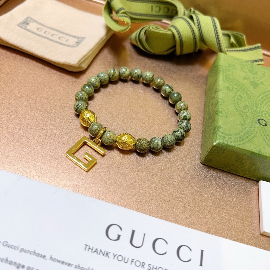 新品发布🇮🇹官宣上市 Gucci古驰手链男女同款 新款天然石药王石手链档次更高Anger Forest系列双g手链 7