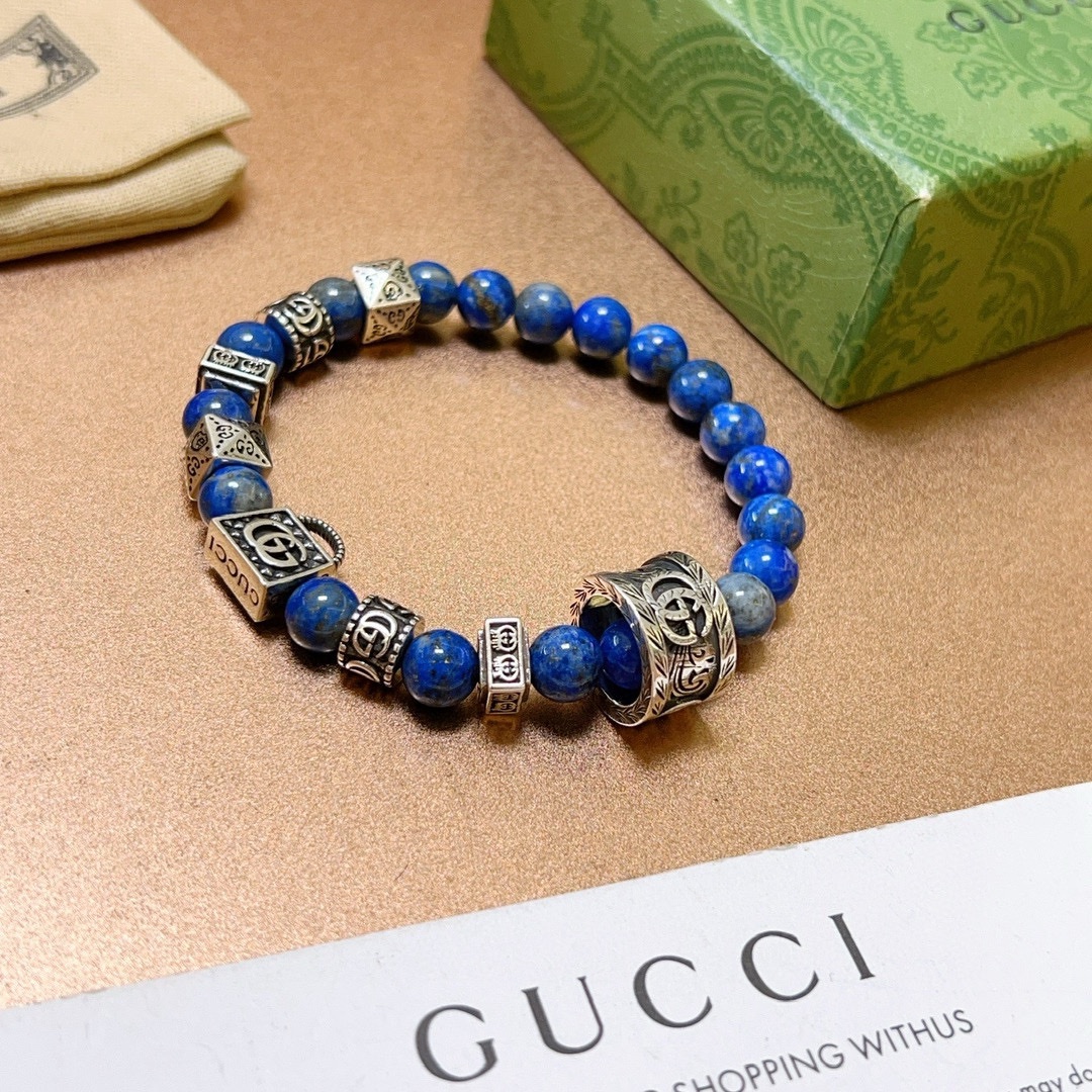 古驰手链专柜精工版本天然青金石古驰手链 🇷🇼青金石泰银Gucci手链 男女款 复古做旧风 纯手工打造 ~开模💝潮流时尚必备 男女均可佩戴 情侣 4