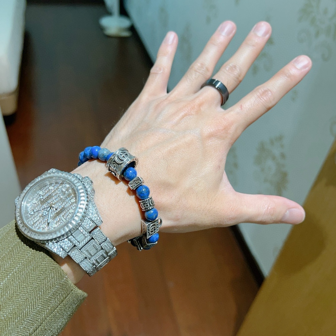 古驰手链专柜精工版本天然青金石古驰手链 🇷🇼青金石泰银Gucci手链 男女款 复古做旧风 纯手工打造 ~开模💝潮流时尚必备 男女均可佩戴 情侣 3