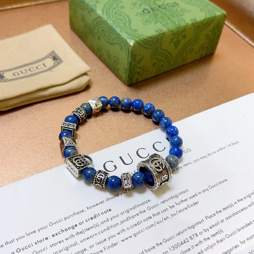 古驰手链专柜精工版本天然青金石古驰手链 🇷🇼青金石泰银Gucci手链 男女款 复古做旧风 纯手工打造 ~开模💝潮流时尚必备 男女均可佩戴 情侣 7