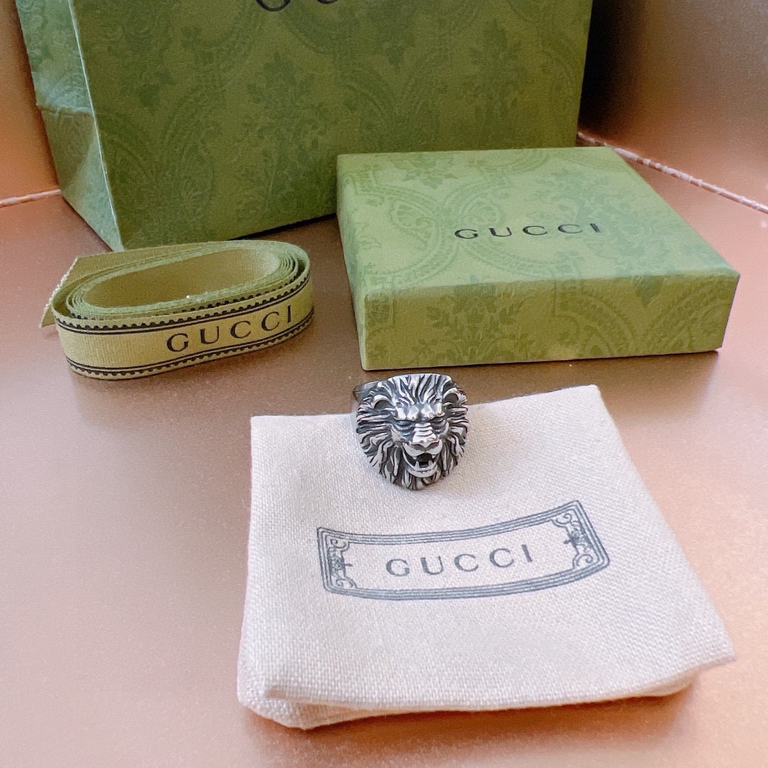Gucci古驰戒指最新款款式档次更高Anger Forest系列双G狮子头古驰戒指 5