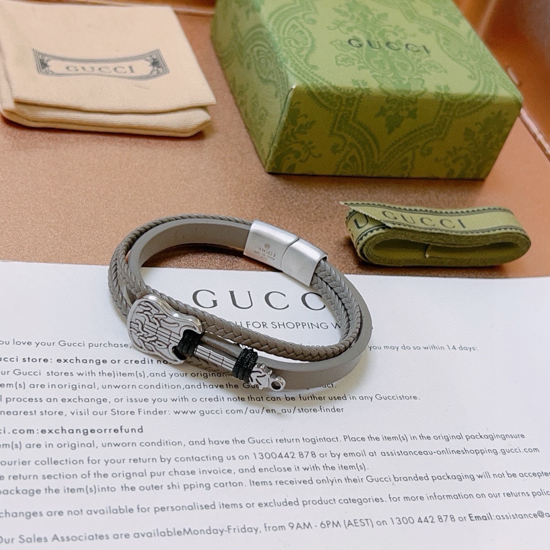 新品发售 👒🐈‍⬛Gucci古驰手绳手环最新款纯手工头层牛皮材质档次更高Anger Forest系列双G吉他🎸经典款系列复古银手链手绳 8