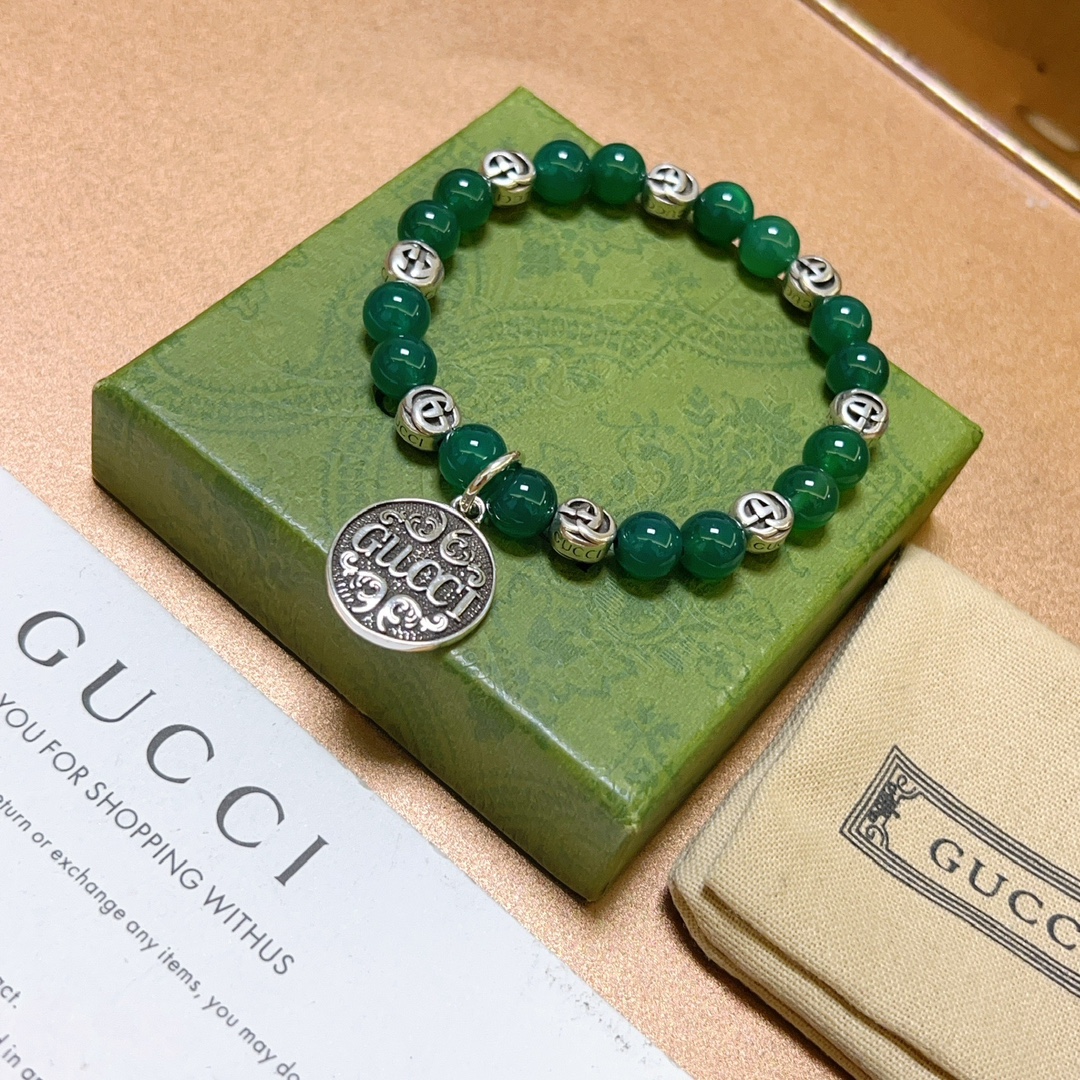 新品发布Gucci古驰手链男女同款 最新款绿玛瑙石手链档次更高Anger Forest系列双g手链 4