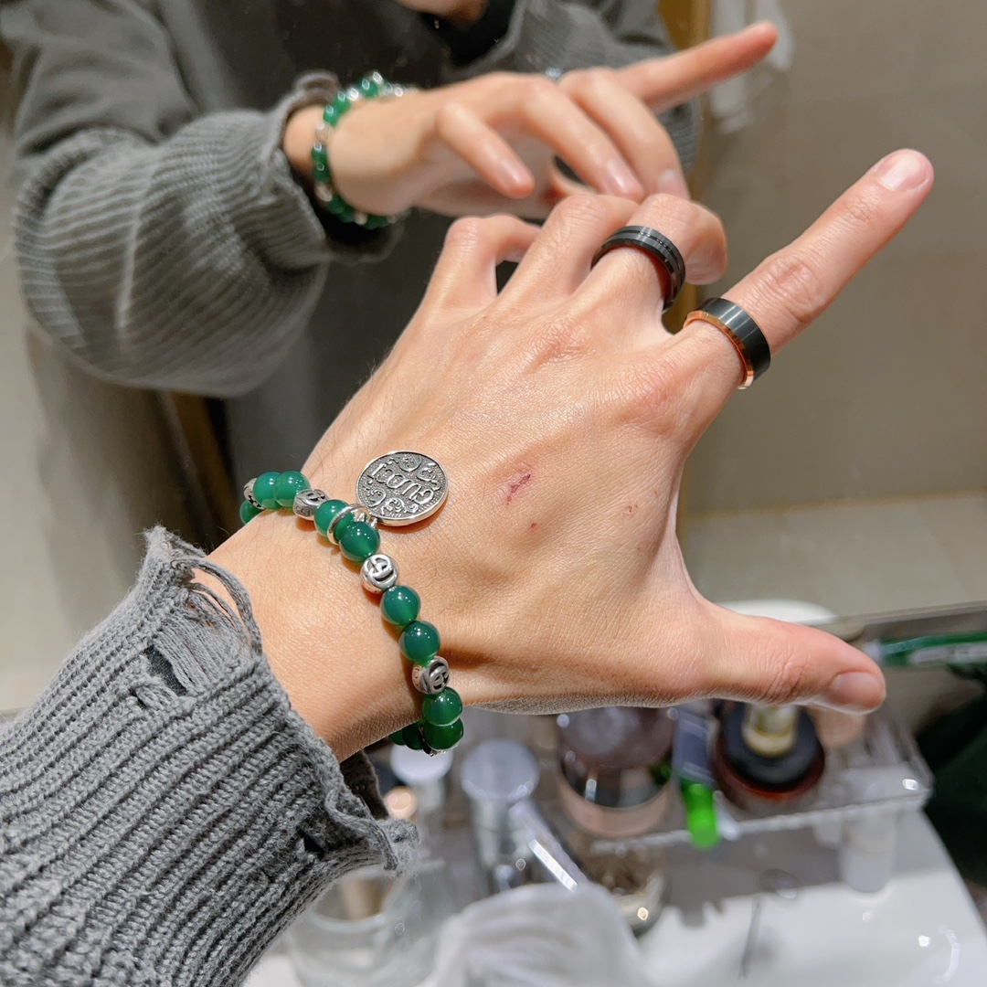 新品发布Gucci古驰手链男女同款 最新款绿玛瑙石手链档次更高Anger Forest系列双g手链 6