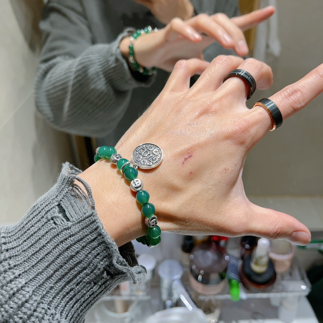 新品发布Gucci古驰手链男女同款 最新款绿玛瑙石手链档次更高Anger Forest系列双g手链 9