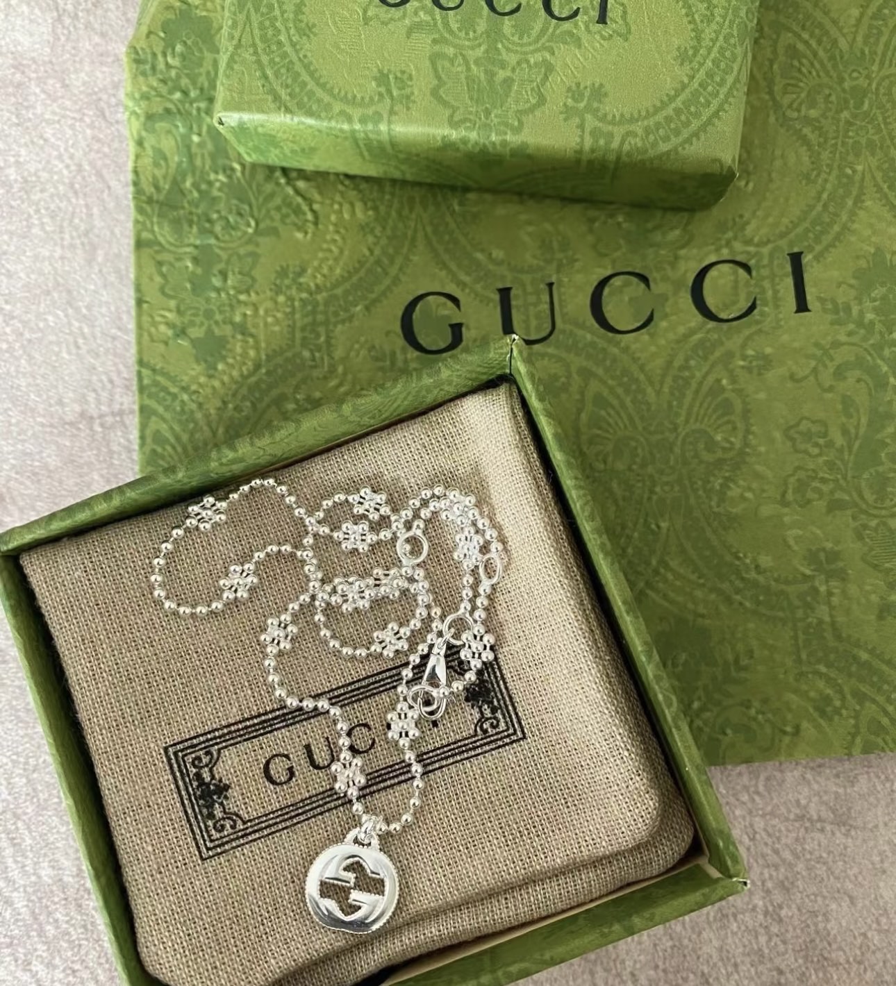 Gucci古驰项链最新款链条档次更高Anger Forest系列双G经典款雪花古驰系列银项链 8