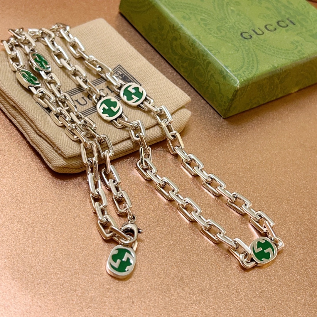 同步新品发布👒古驰绿珐琅不爆不发 抖音带货网红首选 Gucci古驰项链最新款套装法郎绿6g项链档次更高Anger 5
