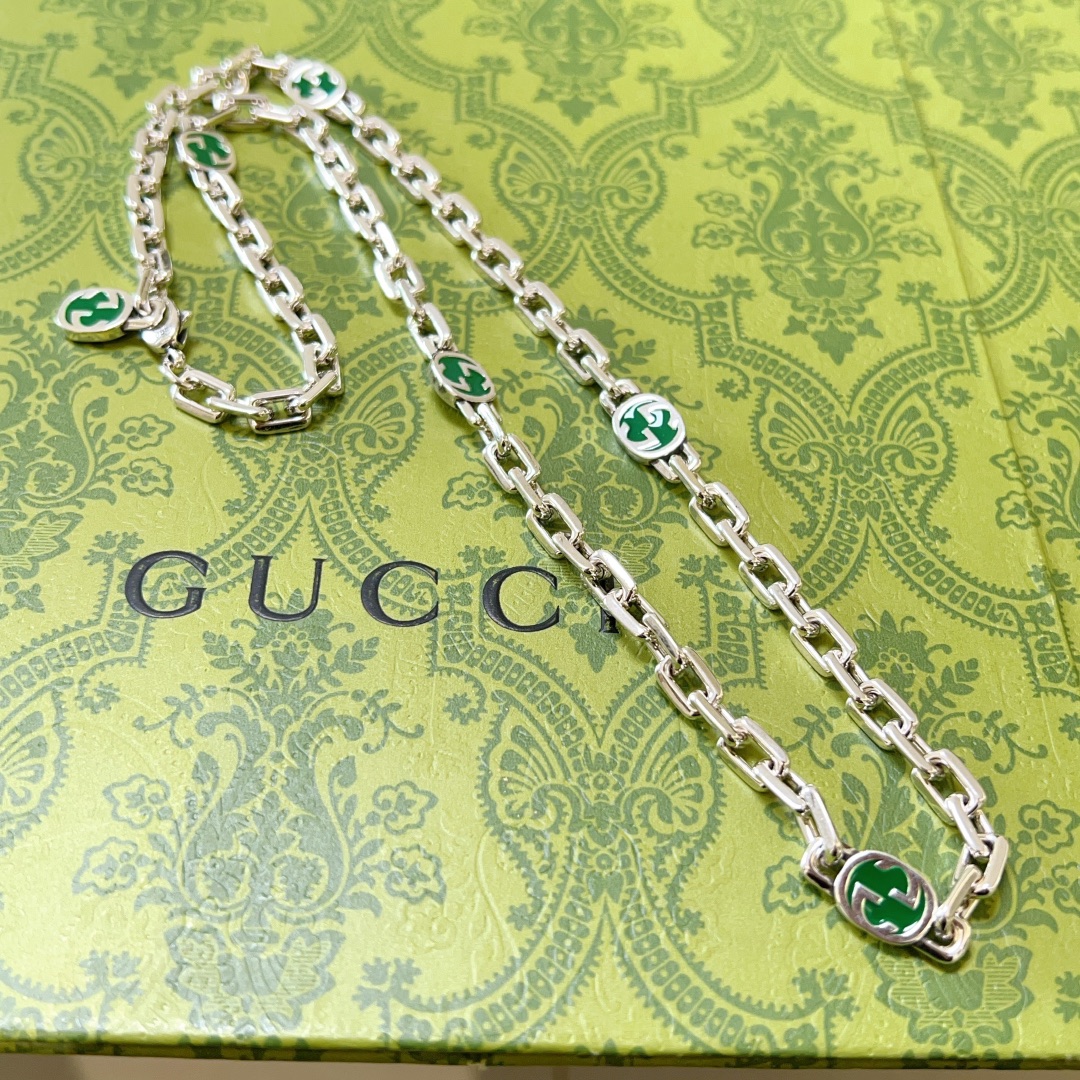 同步新品发布👒古驰绿珐琅不爆不发 抖音带货网红首选 Gucci古驰项链最新款套装法郎绿6g项链档次更高Anger 7