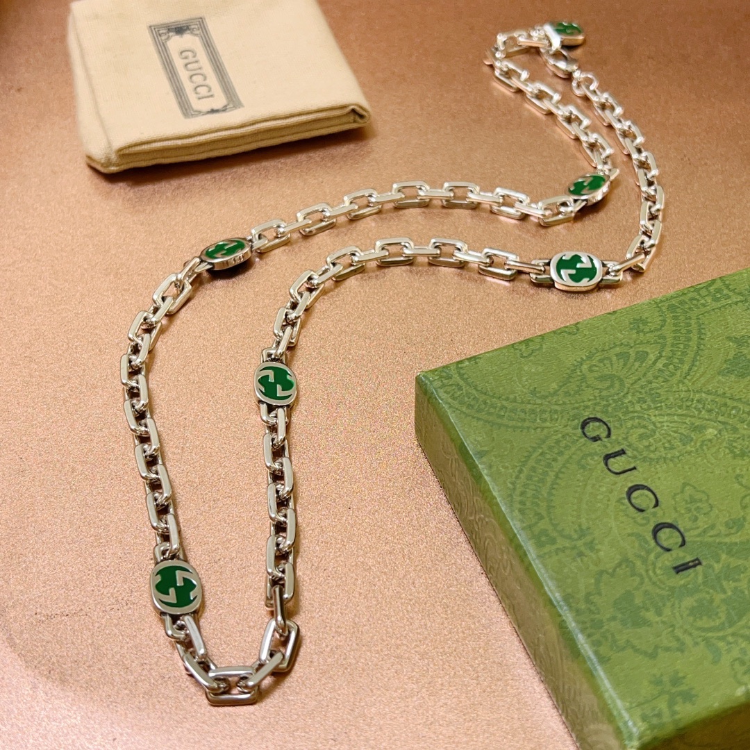 同步新品发布👒古驰绿珐琅不爆不发 抖音带货网红首选 Gucci古驰项链最新款套装法郎绿6g项链档次更高Anger 8