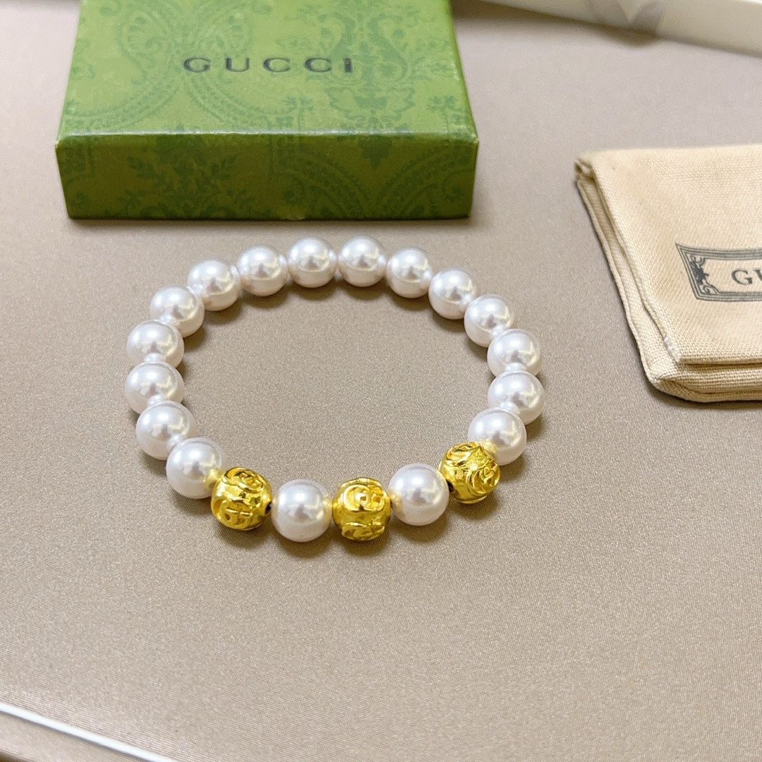 Gucci古驰手链男女同款 最新款珍珠手链档次更高Anger Forest系列双g珍珠手链 4