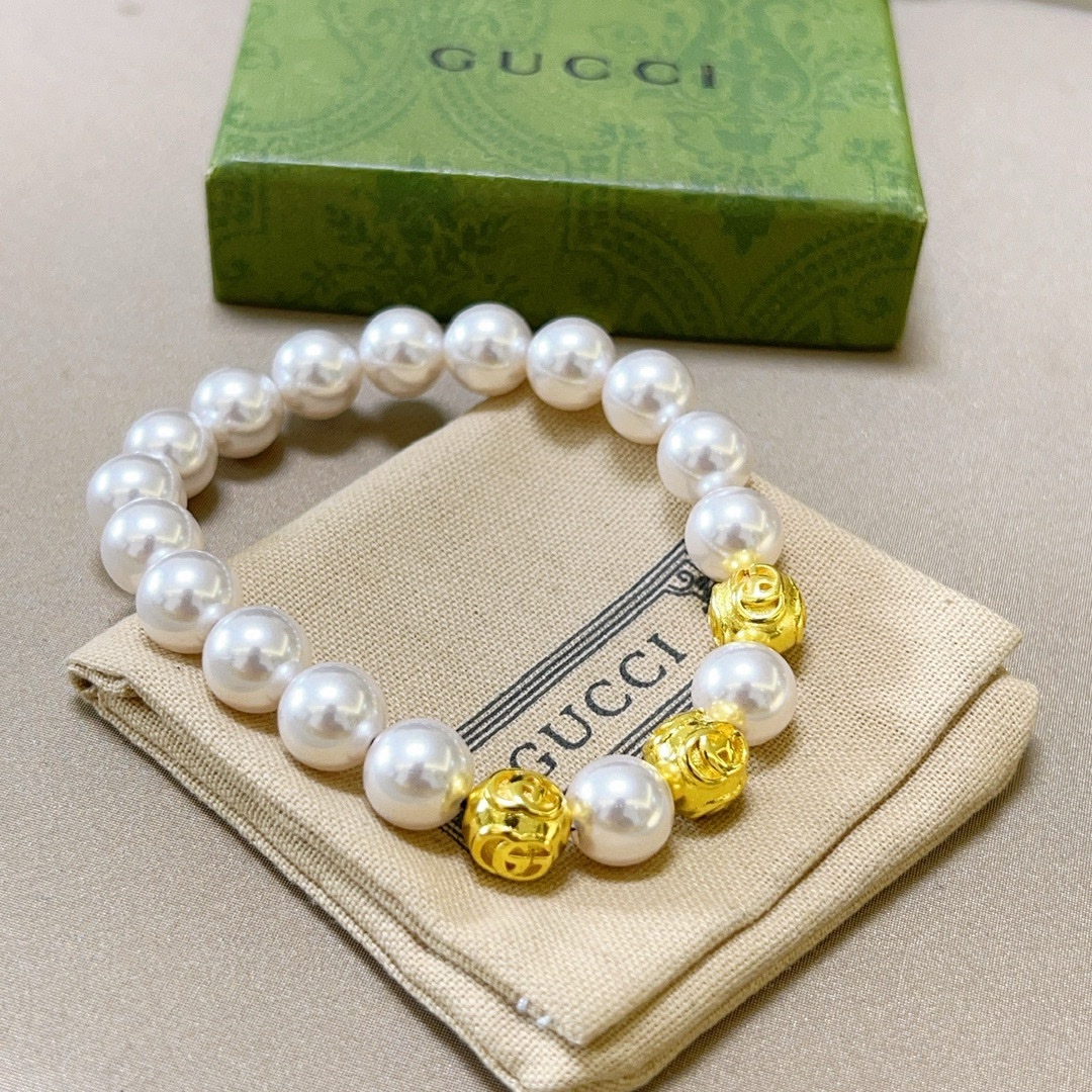 Gucci古驰手链男女同款 最新款珍珠手链档次更高Anger Forest系列双g珍珠手链 2