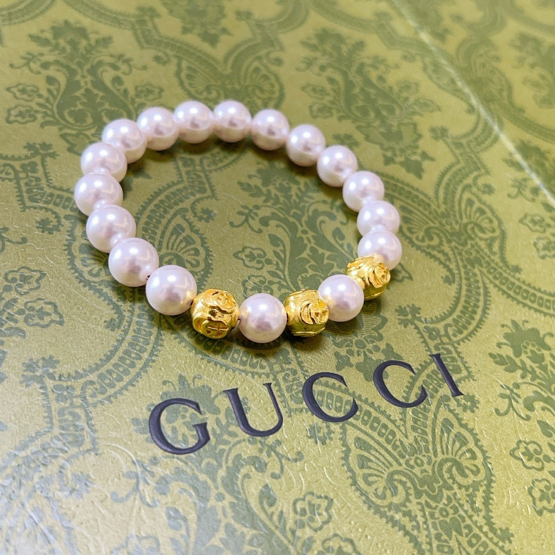 Gucci古驰手链男女同款 最新款珍珠手链档次更高Anger Forest系列双g珍珠手链 9