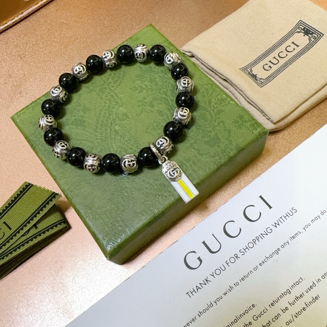 Gucci古驰手链👨👩奢华手串 男女同款 最新款全件黑玛瑙串珠手链档次更高Anger Forest系列双g复古古驰手链 6