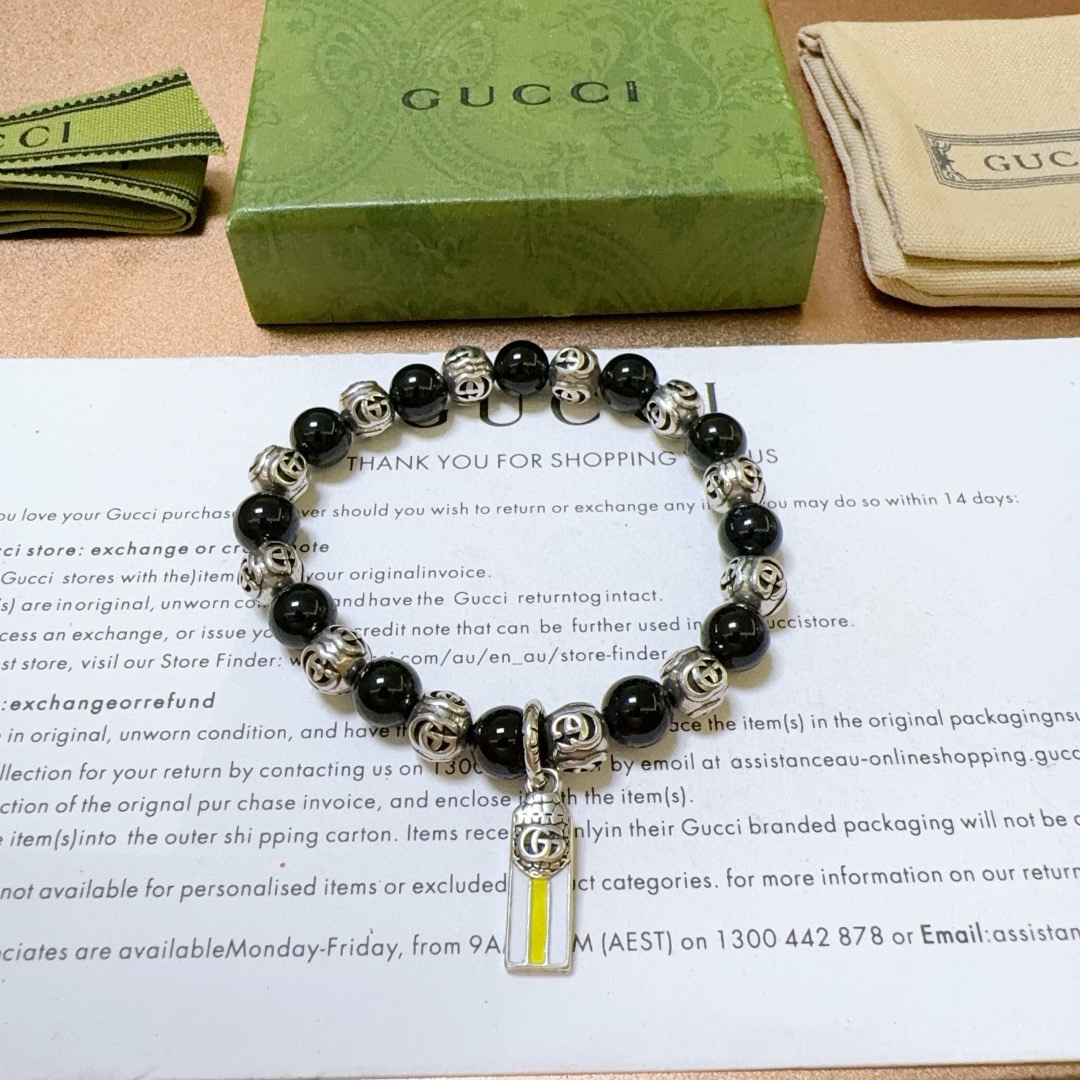 Gucci古驰手链👨👩奢华手串 男女同款 最新款全件黑玛瑙串珠手链档次更高Anger Forest系列双g复古古驰手链 7