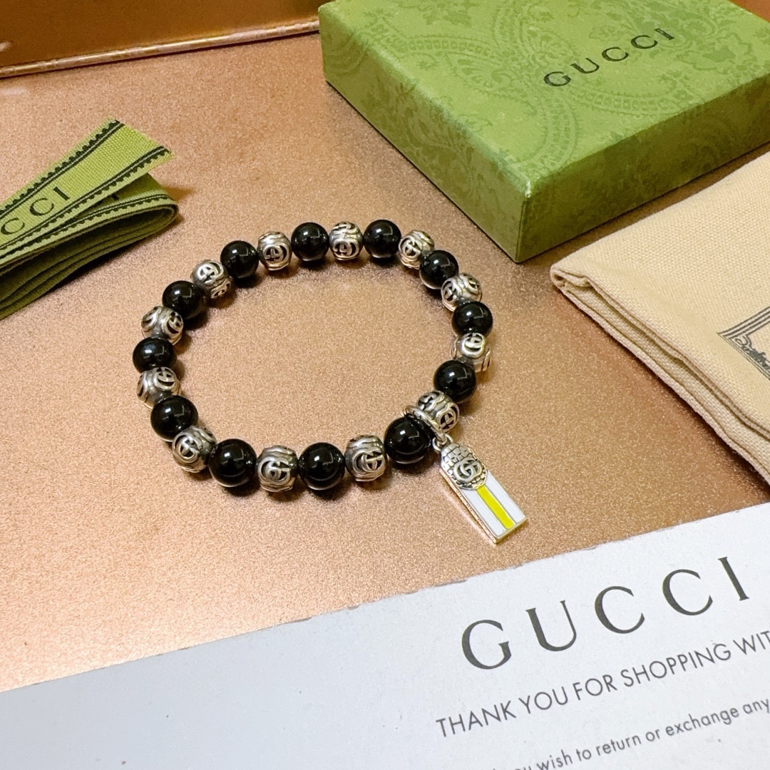 Gucci古驰手链👨👩奢华手串 男女同款 最新款全件黑玛瑙串珠手链档次更高Anger Forest系列双g复古古驰手链 4