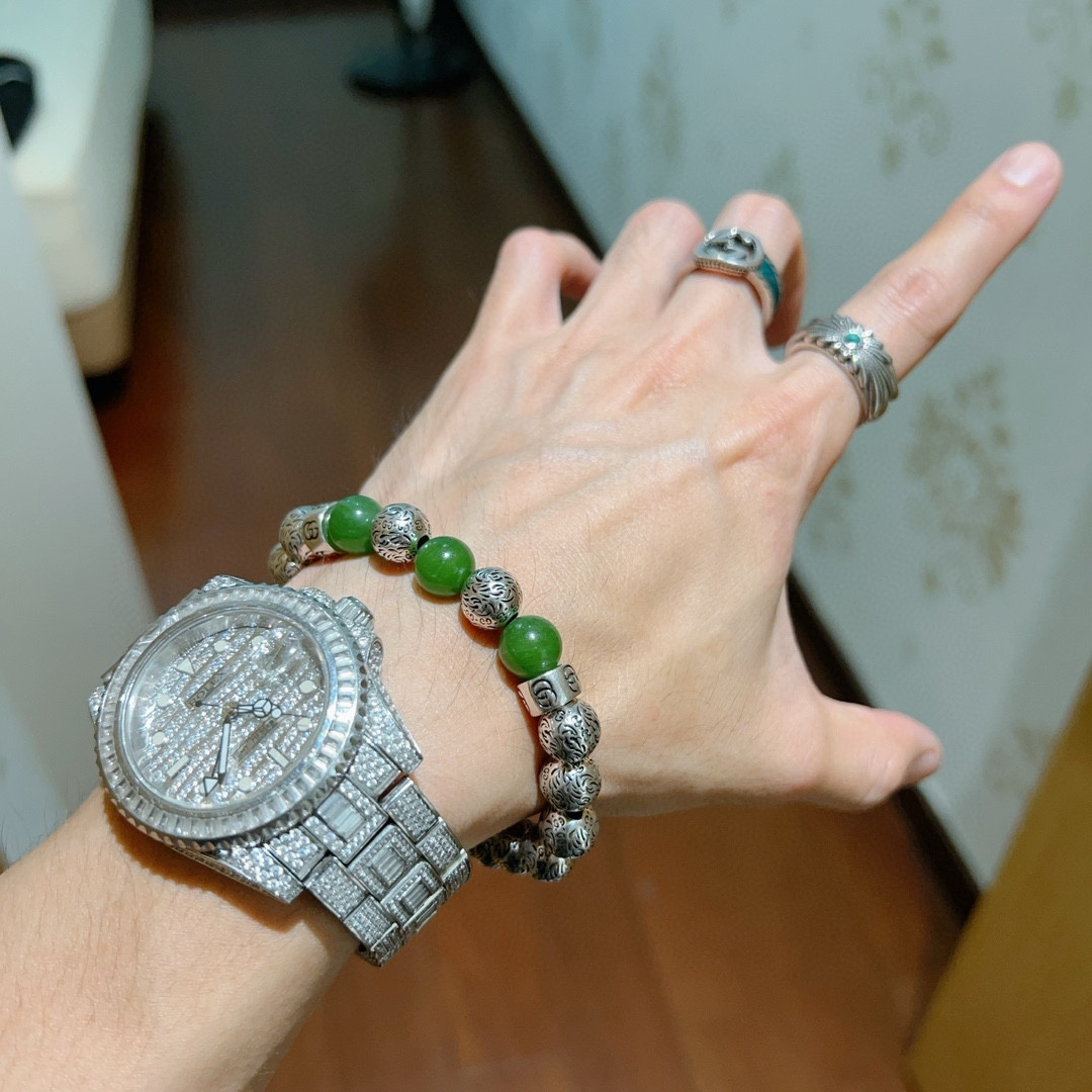 Gucci古驰手链👨👩奢华手串 男女同款 最新款全件绿玛瑙串珠手链档次更高Anger Forest系列双g复古古驰手链 6