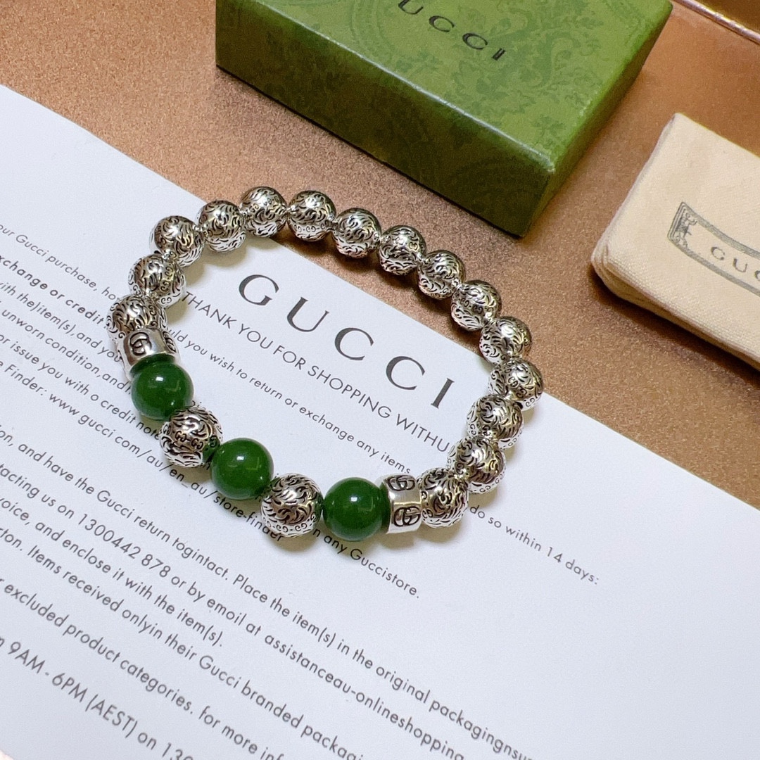 Gucci古驰手链👨👩奢华手串 男女同款 最新款全件绿玛瑙串珠手链档次更高Anger Forest系列双g复古古驰手链 8