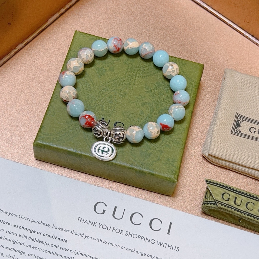 Gucci古驰手链男女同款 最新款天然水晶手链档次更高Anger Forest系列双g玛瑙水晶手链 5