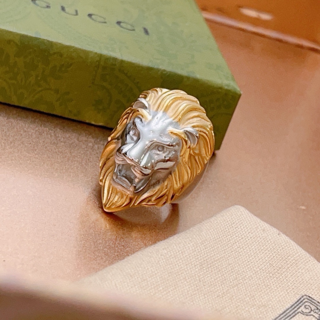Gucci古驰戒指最新款款式档次更高Anger Forest系列双G纯手工制作工艺 古驰戒指 狮子纯手工打造 7