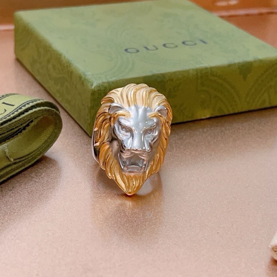 Gucci古驰戒指最新款款式档次更高Anger Forest系列双G纯手工制作工艺 古驰戒指 狮子纯手工打造 5