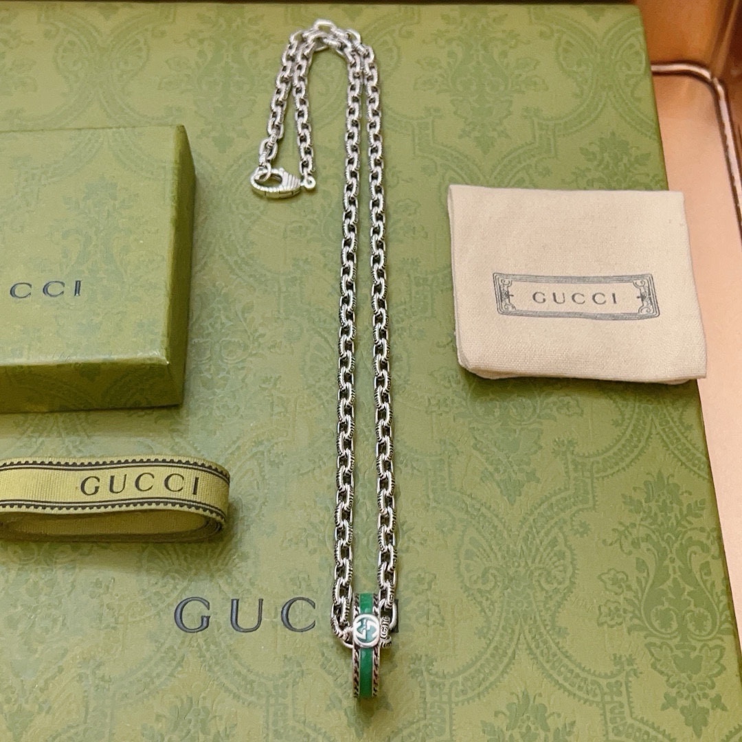 Gucci古驰项链最新款链条档次更高Anger Forest系列双G经典款项链戒环古驰系列复古银项链 4