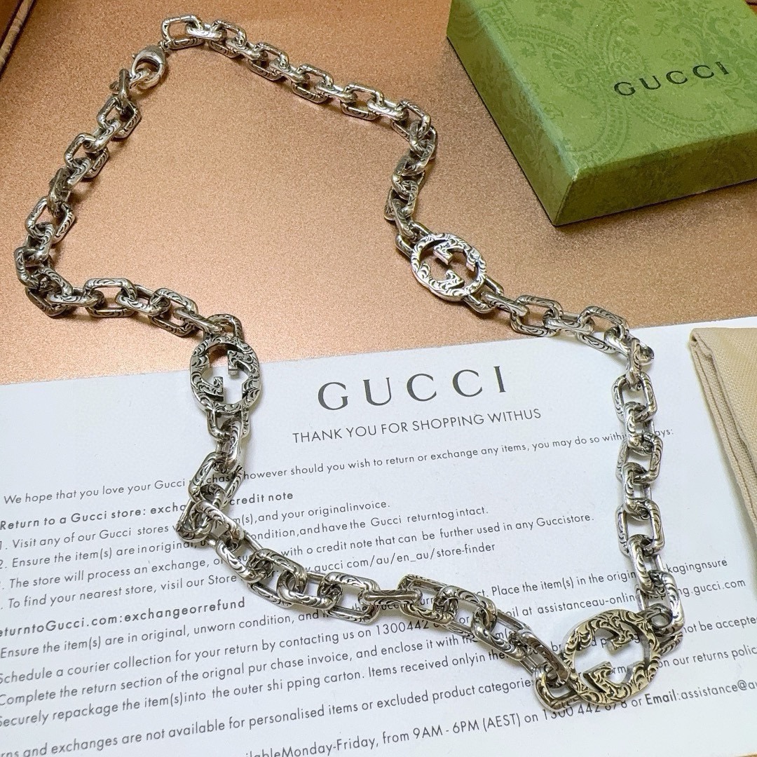 Gucci古驰项链最新款3G花纹设计理念链条档次更高 纯手工制作 Anger Forest系列双g项链 8