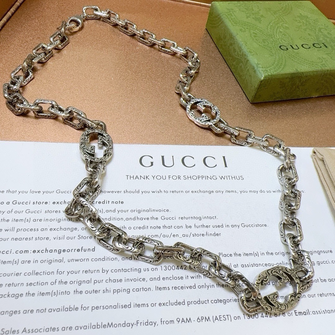 Gucci古驰项链最新款3G花纹设计理念链条档次更高 纯手工制作 Anger Forest系列双g项链 4