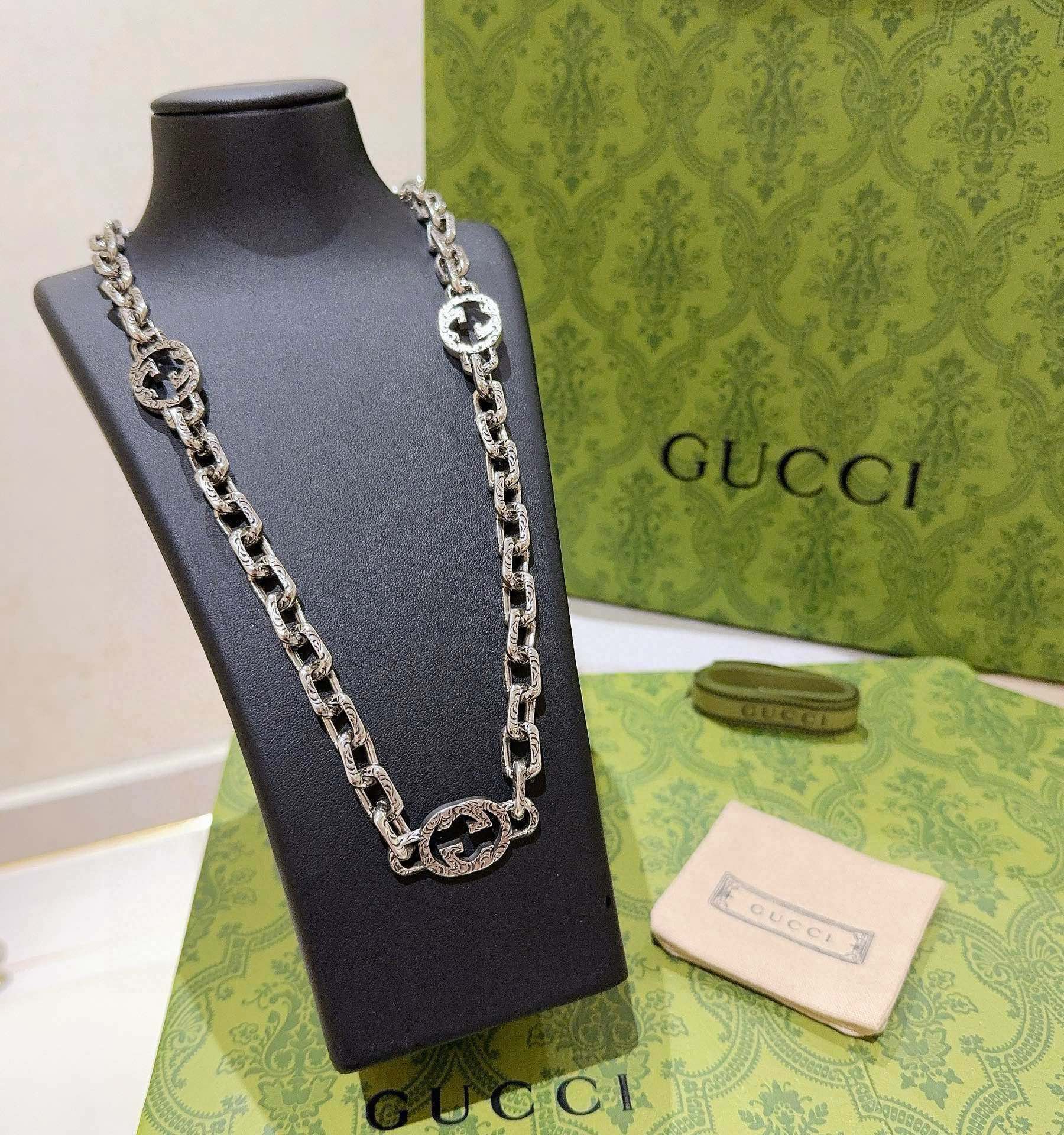 Gucci古驰项链最新款3G花纹设计理念链条档次更高 纯手工制作 Anger Forest系列双g项链 2