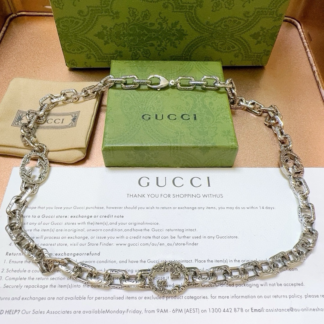 Gucci古驰项链最新款3G花纹设计理念链条档次更高 纯手工制作 Anger Forest系列双g项链 5
