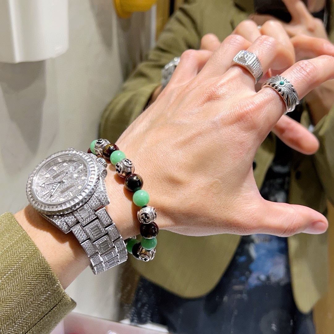 Gucci古驰手链男女同款 最新款天然石手链档次更高Anger Forest系列双g水晶手链 2