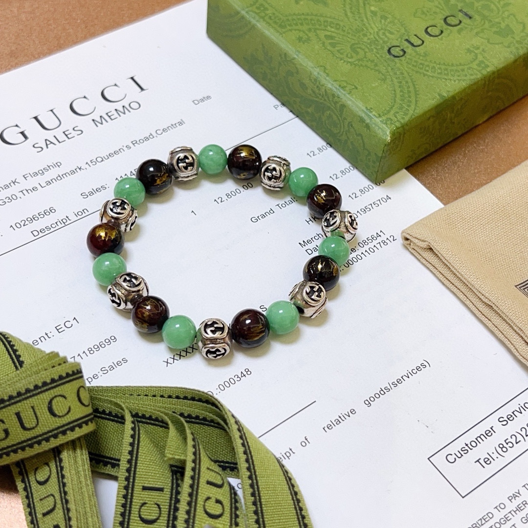 Gucci古驰手链男女同款 最新款天然石手链档次更高Anger Forest系列双g水晶手链 5