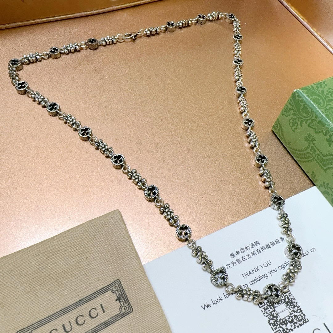 Gucci古驰项链最新款链条档次更高Anger Forest系列双G经典款设计理念项链系列复古银项链 4