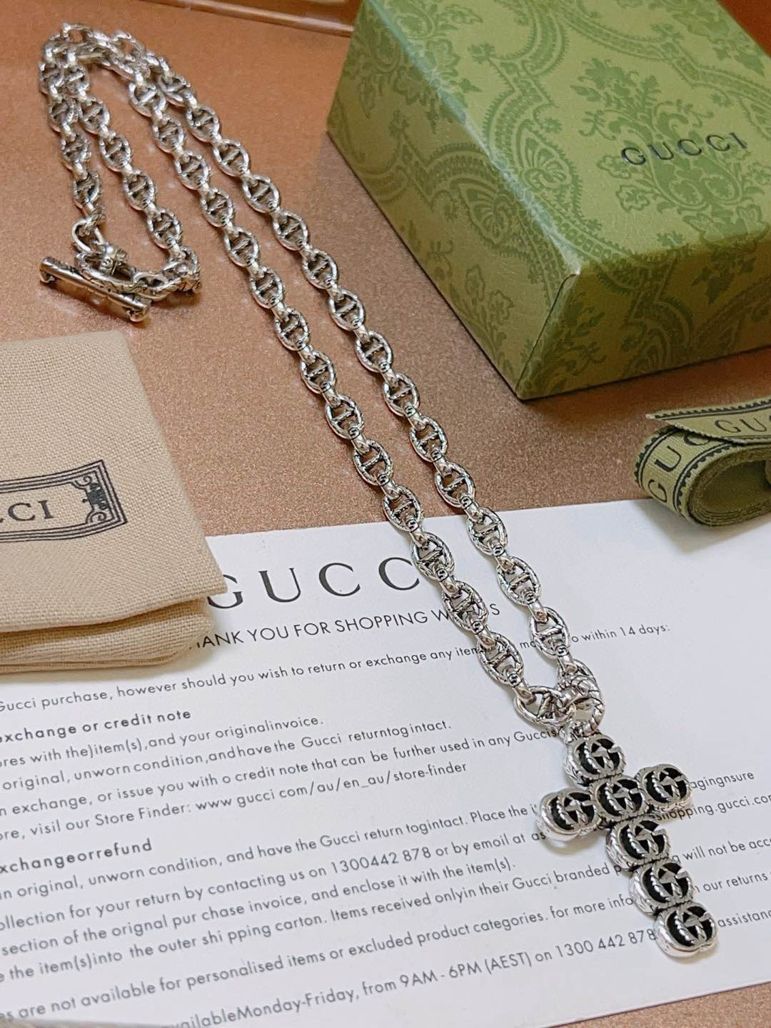 Gucci古驰项链最新款链条档次更高Anger Forest系列双G古驰十字架项链 4