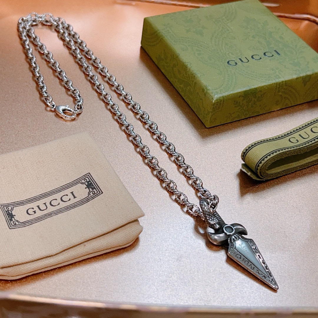 Gucci古驰项链2025最新款链条档次更高Anger Forest系列双G古驰项链蛇头宝剑独特气质项链 5