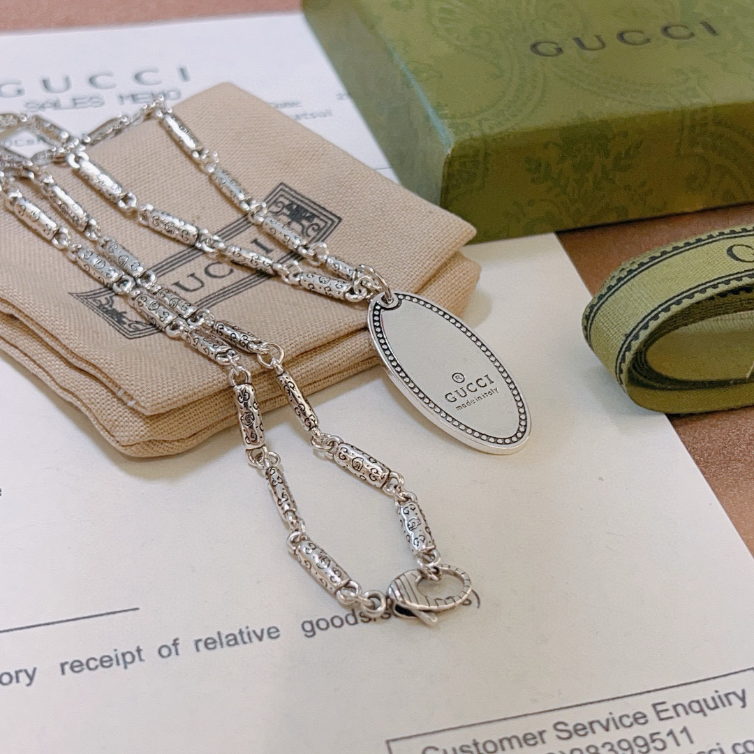 Gucci古驰项链最新款链条档次更高Anger Forest系列双G古驰项链个性设计银项链 7